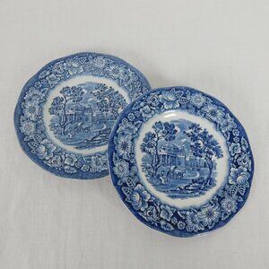 2 Liberty Blue Bread & Butter Plates Monticello Staffordshire Ironstone England